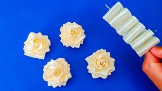 Ribbon Flowers / How to make ribbon flowers / Easy making with needle / Amazing Ribbon Tricks