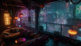 Cyberpunk 2077 Balcony Retreatentle Rain and Futuristic Ambient Music for Deep Sleep & Relaxation