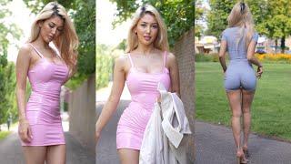 Selina Amy Walking in Tight Latex Dress & One Piece | 4K Front & Back View | with Heels