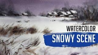 Snowy winter scene painting - Watercolor speedpaint tutorial