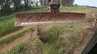 360-Volvo EC220DL Excavator Leveling off fence line with 12ft Grader blade attachment PART.3