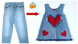 Fast conversion of old jeans into a stylish baby dress with all simplicity