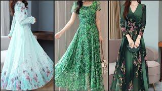 In different type of colour scheme of floral printed maxi dresses frocks  designs ideas