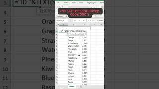 Excel Pro Trick: Auto Generate ID & Number in Excel Using TEXT & SEQUENCE Formula #shorts