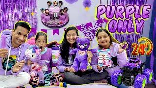 Using Only Purple things for 24 Hours Challenge  | Family Funny Challenge | Cute Sisters