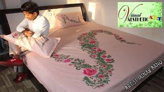 Flower Design On Bedsheet Painting Idea  | Handmade Fabric Bedsheet painting |How to Paint Bedsheet