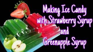 Making ice candy with Strawberry syrup and Green Apple syrup| 2 Flavors ice candy recipes.