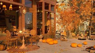 Smooth Autumn Jazz Street in Cozy Coffee Shop 4K  | Background Music to Relax/Study/Work to