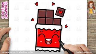 How to Draw a Cute & Funny Chocolate Bar - Easy Drawing for Kids and Toddlers