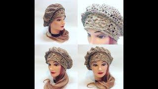 Берет летний крючком на основе ленточного кружева2 crochet beret