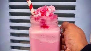 ASMR| Easy Strawberry milkshake making video | | Satisfying video || स्ट्रोबेरी मिल्क्शेक || #Shorts