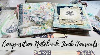 Prepping 2 Composition Notebook Junk Journal, #JunkJournalJanuary, Art prompt journals