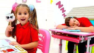 Ruby and Bonnie pretend play teacher in school