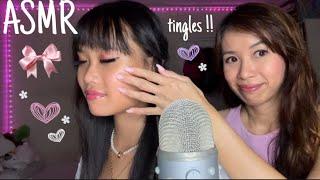 ASMR my mom tries to give me tingles !! ˚.༘⋆ (hair play,face and back tracing,scalp massage)