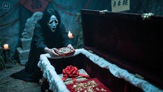 He took the things from the coffin, but he didn't know that it was a betrothal gift from the ghost.