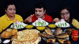 CHALLENGE CHILLI PHENA BHAT SPICY ALOO VORTA FISH FRY OMLET DAL BIG BITES ASMR EATING SHOW MUKBANG|
