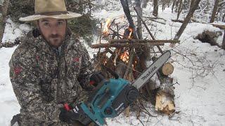 Long format - Trapping and cooking at the bush craft camp | Electric chainsaw test