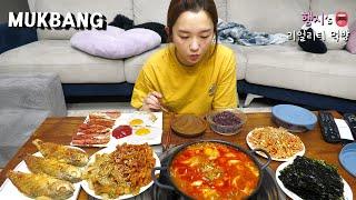 리얼먹방:) 순두부찌개, 생선구이, 어묵볶음, 콩나물무침, 김, 햄구이  한국집밥ㅣKorean Home MealㅣREAL SOUNDㅣASMR MUKBANGㅣ