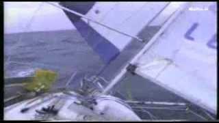 Ruffe sailing - small sailing boat in heavy weather in the North Atlantic Ocean