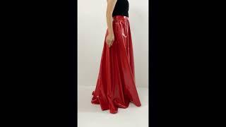 Wet Look PVC Leather Maxi Skirts Elegant High Waist Loose Pleated Swing Floor Length Long Skirt