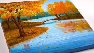 acrylic painting tutorial | fall painting tutorial  | Autumn Landscape Painting