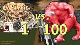 Spider Mastermind vs 100 Demons - Monster Infighting - Doom Retro Battles