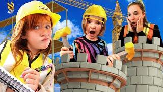 ADLEY is the CONSTRUCTiON BOSS!!  Niko helps build a Giant Castle at his pretend job with Mom & Dad