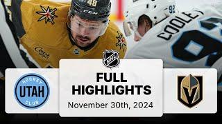 NHL Highlights | Utah Hockey Club vs. Golden Knights - November 30, 2024