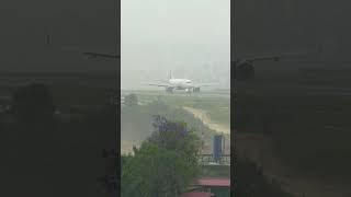Indigo Airlines lands during high wind at Kathmandu Airport  #tribhuvaninternationalairport