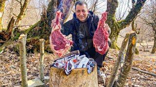 SUPER LUNCH IN THE MIDDLE OF THE FOREST! STEAK OF CRISPY BEEF RIBS IN A DELICATE SAUCE