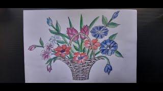 Draw a picture of a flower in colored pencil . Rangli qalamda gul rasmini chizish  . Нарисуй цветок