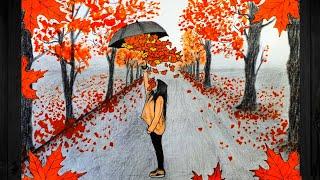 How to Draw AUTUMN Season, Step by step