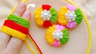 ️ Super Easy Woolen Flower Making Trick with Finger - Hand Embroidery Amazing Flower Design