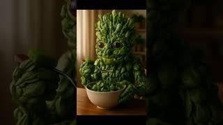 He’s made of salad… and he’s eating salad 