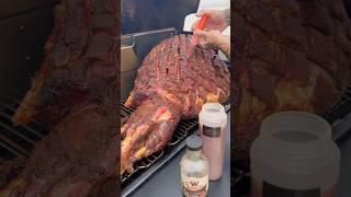 Prepping a 99.6 pound cow leg for my Traeger Grill #beef #butcher #cow #bbq