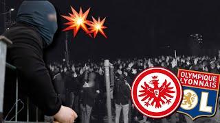 Ultras FRANKFURT greifen Treffpunkt der Franzosen an … 100 vs 100