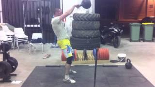 PTC Brisbane - Scotts swings the 64kg kettlebell