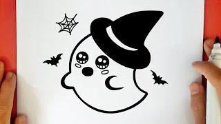 COMO DIBUJAR UN FANTASMA DE HALLOWEEN KAWAII