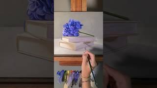 Blue Hydrangeas and Books Oil Painting #art