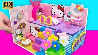 DIY Hello Kitty Miniature House with Clay Decor & Makeup Table | Cardboard Craft 