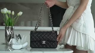 Chanel Classic Flap Small | Pebbled Black and Silver Metal | Luxury Vintage Outfits Fashion Bags