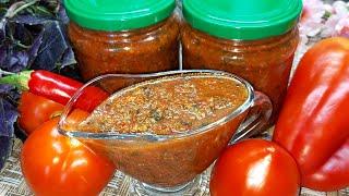 Spicy and Aromatic Sauce with Basil for the winter. Very tasty with any meal.