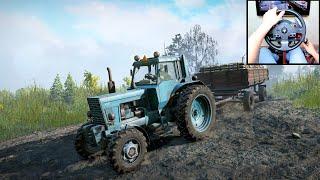 SnowRunner | MTZ-82 Belarus Soviet Tractor Mod with Cargo Trailer |Steering Wheel + Shifter|GamePlay