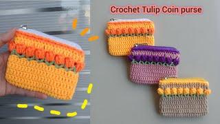 HOW TO CROCHET TULIP COIN PURSE || CROCHET TULIP CARD WALLET TUTORIAL