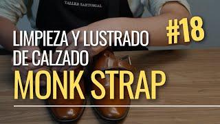 Limpieza, acondicionamiento y lustrado de zapatos Monk Strap color coñac de cuero liso