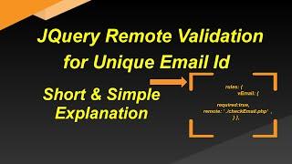 JQuery Remote Validation to check for Unique Email Id || Unique Email Validation