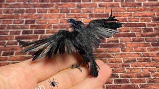 How I made Miniature Raven Bird - Dollhouse realistic polymer clay bird -Raven by Malinik Miniatures