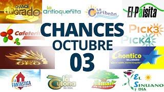 Resultados del Chance del Lunes 3 de Octubre de 2022 | Loterias 