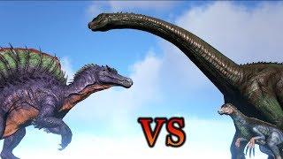 Spinosaur VS Bronto, Mosa, Therizino & more! || ARK || Cantex