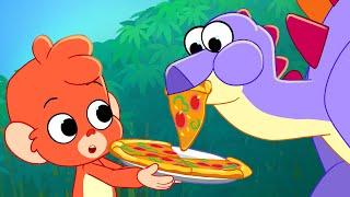 Pizzasaurus | Club Baboo funny dinosaur video | Stegosaurus eats pizza | T-Rex, Spinosaurs and more